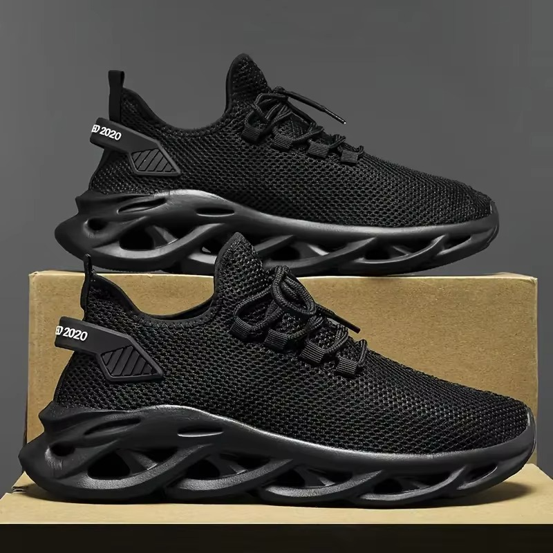 AeroBlade™ Black Tech-Mesh Running Sneakers – Hollow-Core Cushion Sole
