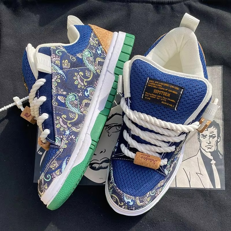 LuminoCraft™ NeonDenim Fusion Sneaker – Bold Patterned Street Platform Shoe