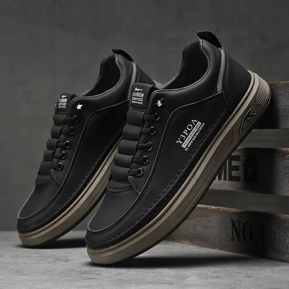 UrbanFlex™ White & Black Leather Platform Sneakers – Casual Comfort Street Style