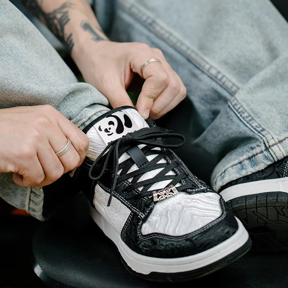 AEROVA™ Brocade Panel Low-Top Sneaker – Retro Court Style | Black & White