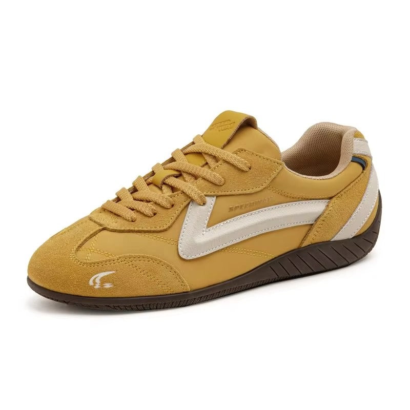 VELORUN™ Retro Racing Trainer – Vintage Patchwork Thin-Sole Sneaker