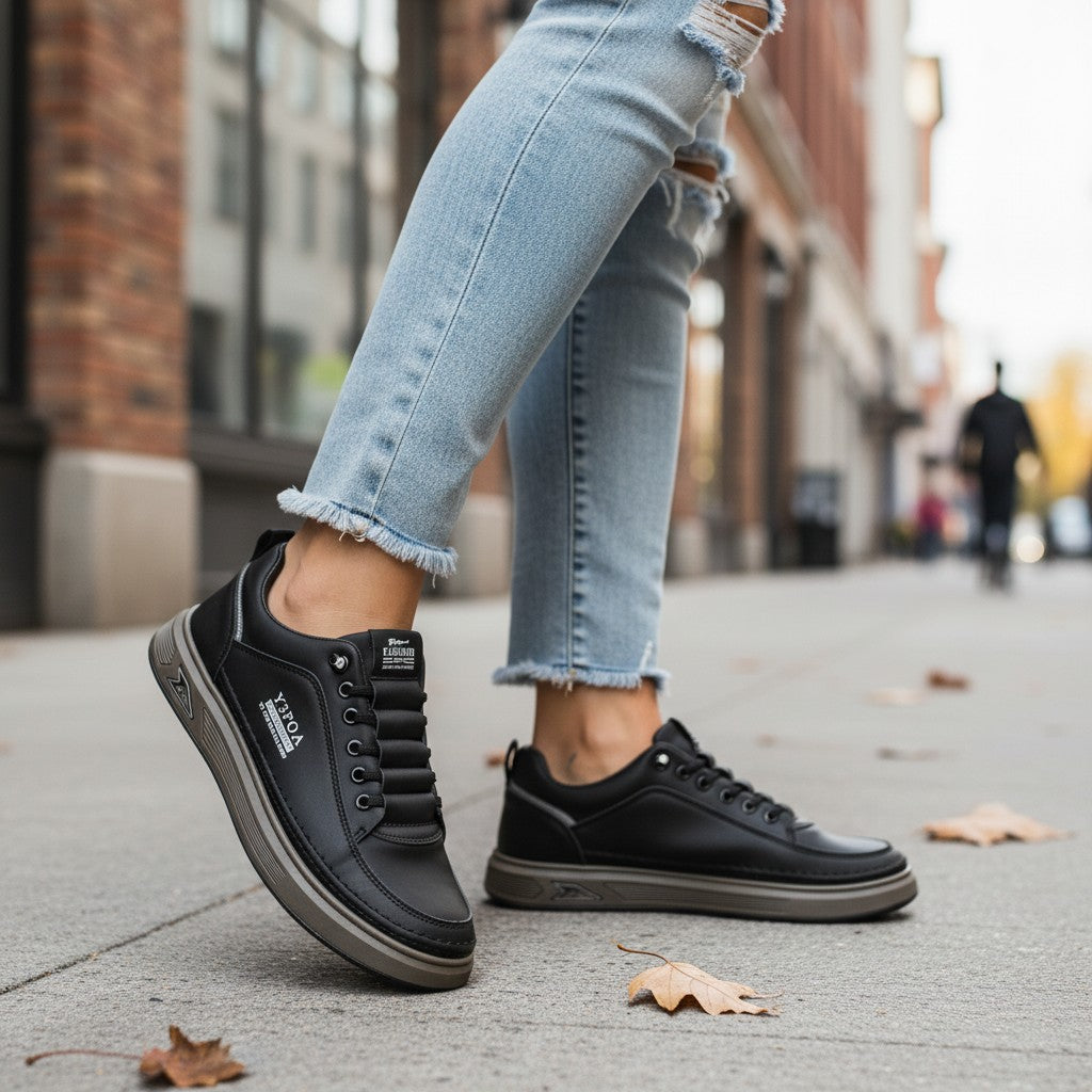 UrbanFlex™ White & Black Leather Platform Sneakers – Casual Comfort Street Style