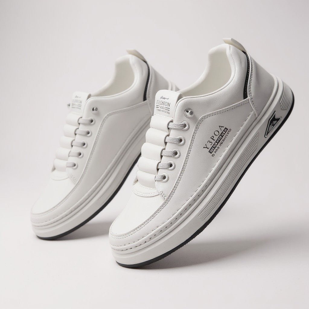 UrbanFlex™ White & Black Leather Platform Sneakers – Casual Comfort Street Style